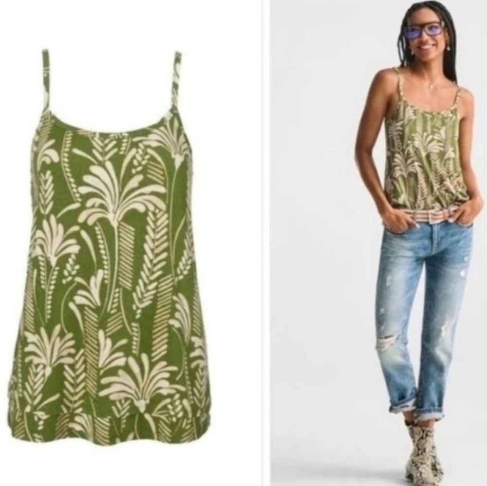 Cabi Medium New Green Palm Print Camu Tank Top Resortwear Beach Vacatio